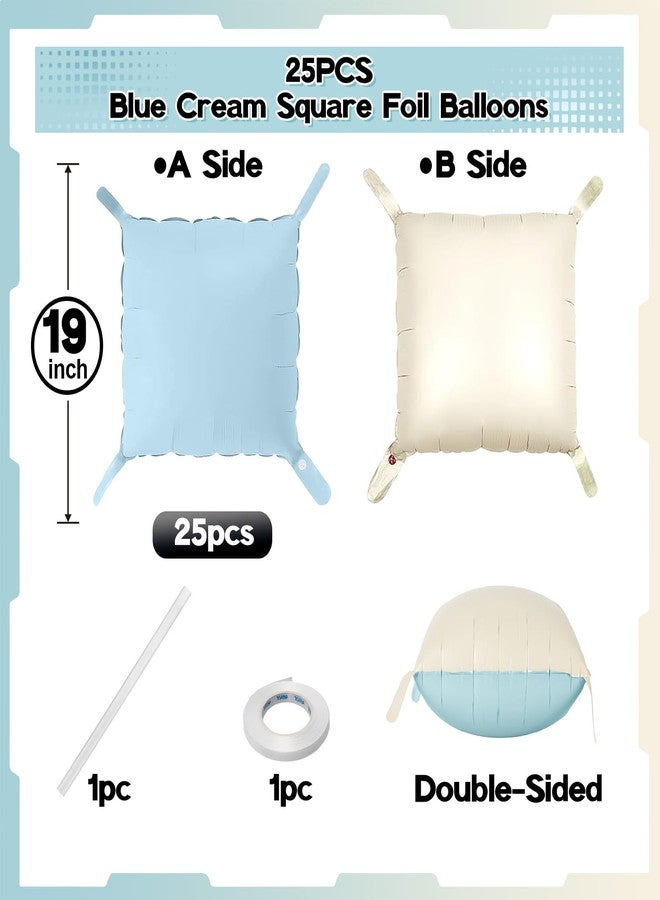 Froova Baby Blue White Square Foil Balloons Wall, 25PCS Dusty Blue and Pastel Cream Square Balloons Backdrop, Double Sided Tunnel Arch Background for Boho Baby Shower Boys Men Birthdays Wedding Bridal - Image 2
